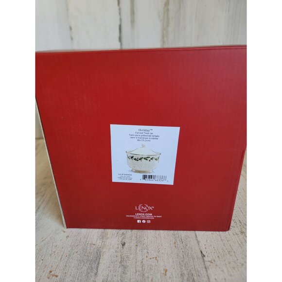 Lenox holiday carved treat jar mistletoe Xmas‎ home decor - Picture 3 of 7